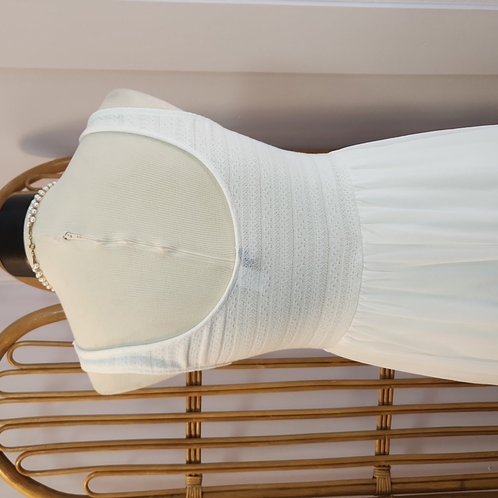 Divided H&M white sheer dress flowy knit top sz 12 asymmetrical hem slip fairy - Picture 6 of 12